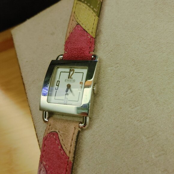 Coach Watch 0221 Swiss Quartz Stainless Square Face Watch Multicolor Leather - Picture 2 of 16